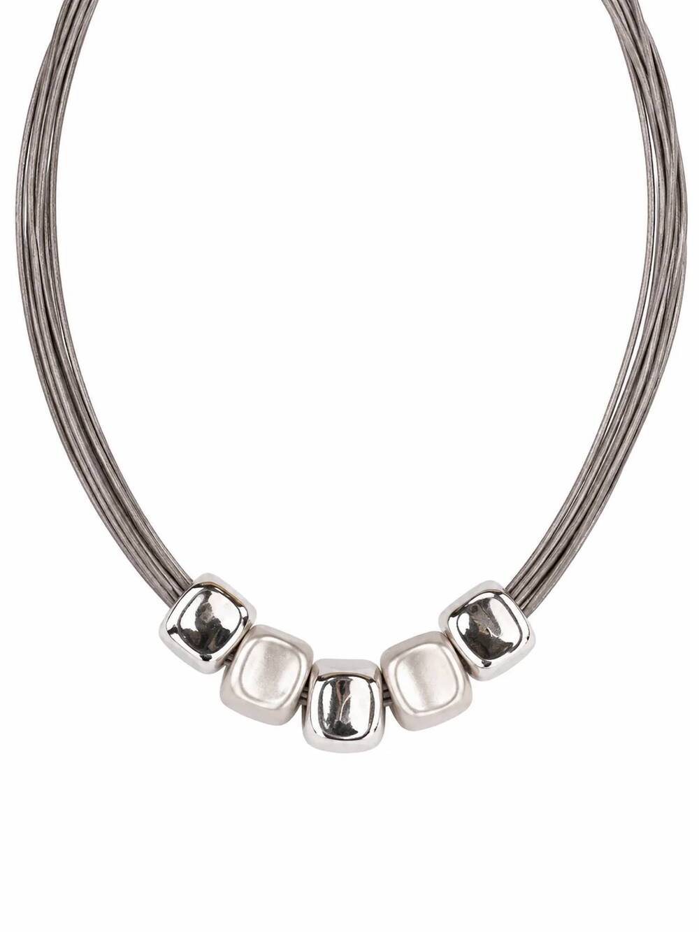 NEW CORONET women's magnetic grey cord beads necklace in silver/infinity